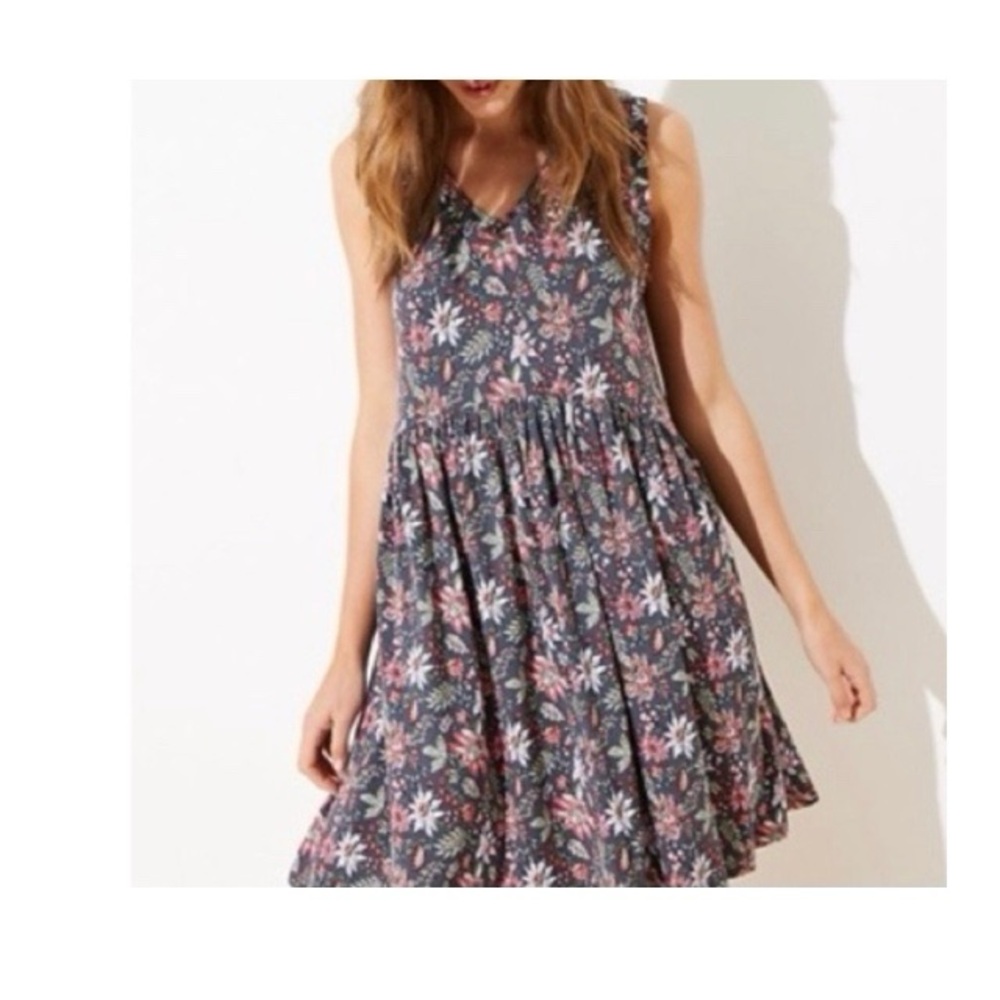 LOFT Floral Sleeveless Mini Dress in Navy with Pink & White Flowers